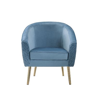 Accent Chair with Velvet Upholstery and Metal Legs, Blue