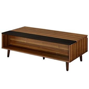 Wooden Coffee Table with Lift Top Storage and 1 Open Shelf, Walnut Brown