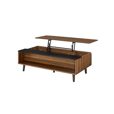 Wooden Coffee Table with Lift Top Storage and 1 Open Shelf, Walnut Brown