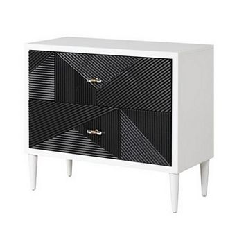 Accent table with Geometric Pattern 2 Drawer Front, Black and White