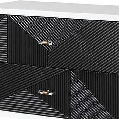 Accent table with Geometric Pattern 2 Drawer Front, Black and White