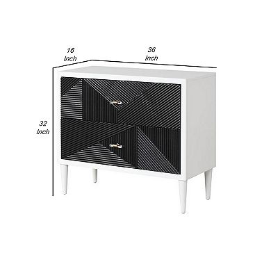 Accent table with Geometric Pattern 2 Drawer Front, Black and White