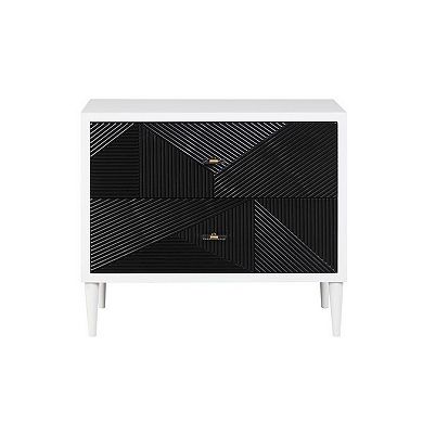 Accent table with Geometric Pattern 2 Drawer Front, Black and White