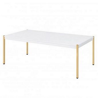 Coffee Table with Metal Tube Legs, White and Gold