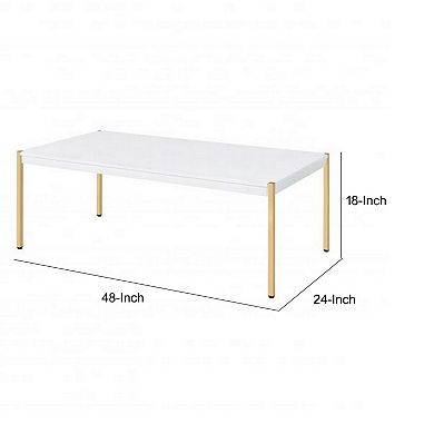 Coffee Table with Metal Tube Legs, White and Gold