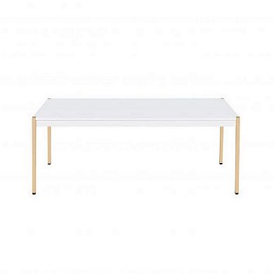 Coffee Table with Metal Tube Legs, White and Gold