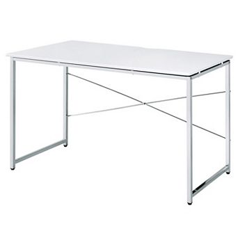 Writing Desk with X Shaped Cross Bar and Chrome Finish, White