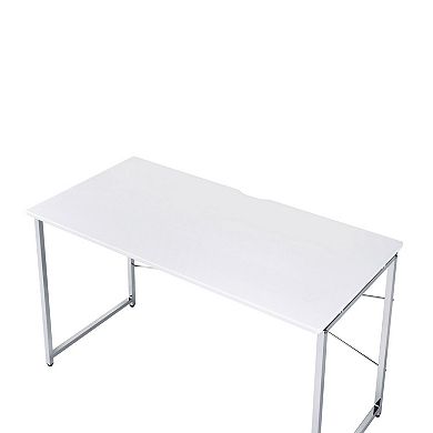 Writing Desk with X Shaped Cross Bar and Chrome Finish, White