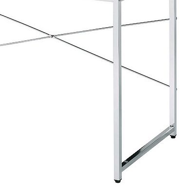 Writing Desk with X Shaped Cross Bar and Chrome Finish, White