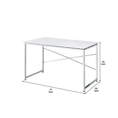 Writing Desk with X Shaped Cross Bar and Chrome Finish, White