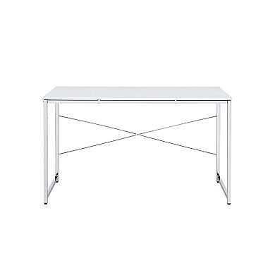 Writing Desk with X Shaped Cross Bar and Chrome Finish, White