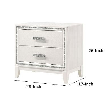 Nightstand with 2 Drawers and Shimmer Accent Trim, White