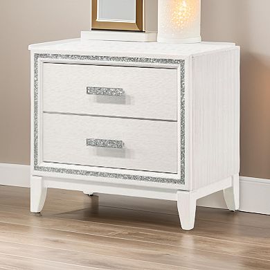 Nightstand with 2 Drawers and Shimmer Accent Trim, White