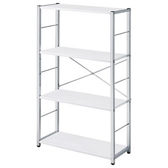 Bookshelf with X Shaped Cross Bar Chrome Finish, White
