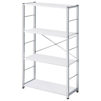 Bookshelf with X Shaped Cross Bar Chrome Finish, White