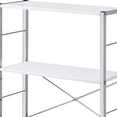 Bookshelf with X Shaped Cross Bar Chrome Finish, White