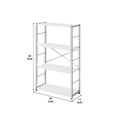 Bookshelf with X Shaped Cross Bar Chrome Finish, White