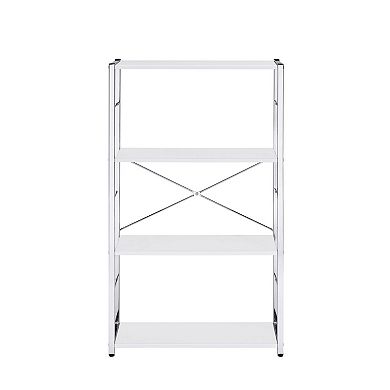 Bookshelf with X Shaped Cross Bar Chrome Finish, White