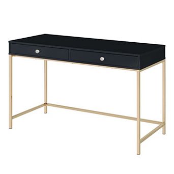 Writing Desk with 2 Storage Compartments, Black and Gold