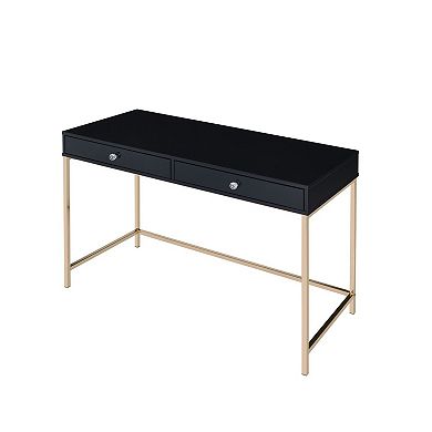 Writing Desk with 2 Storage Compartments, Black and Gold