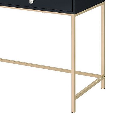 Writing Desk with 2 Storage Compartments, Black and Gold
