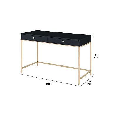 Writing Desk with 2 Storage Compartments, Black and Gold