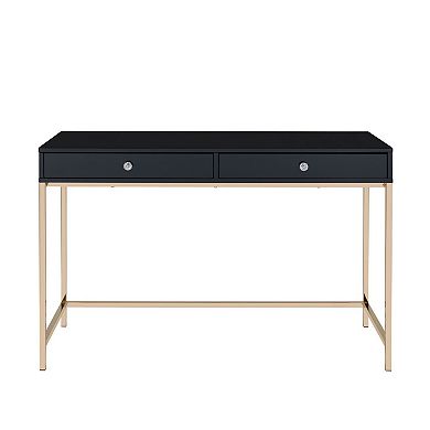 Writing Desk with 2 Storage Compartments, Black and Gold