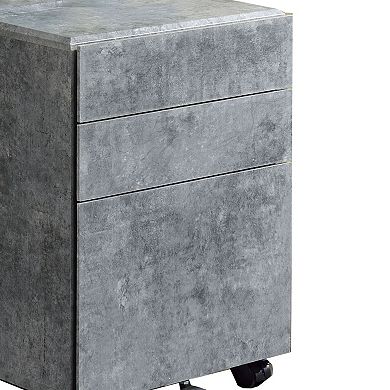 Contemporary Style File Cabinet with 3 Storage Drawers and Casters, Gray