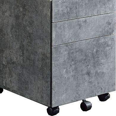 Contemporary Style File Cabinet with 3 Storage Drawers and Casters, Gray