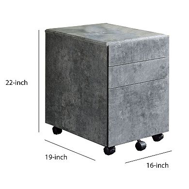 Contemporary Style File Cabinet with 3 Storage Drawers and Casters, Gray