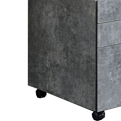 Contemporary Style File Cabinet with 3 Storage Drawers and Casters, Gray