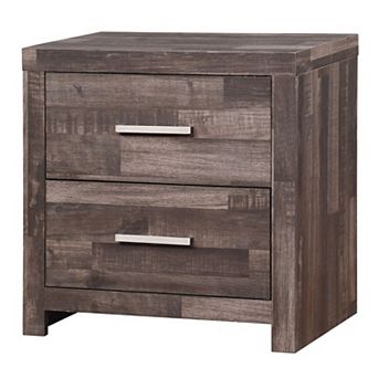 Nightstand with Rough Hewn Saw Texture and Panel Base, Rustic Gray