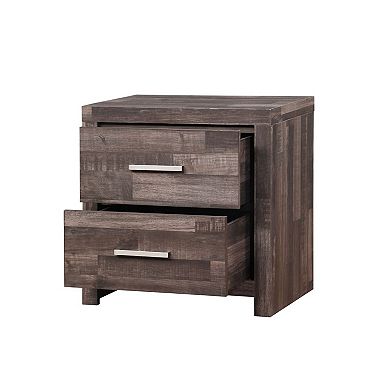 Nightstand with Rough Hewn Saw Texture and Panel Base, Rustic Gray