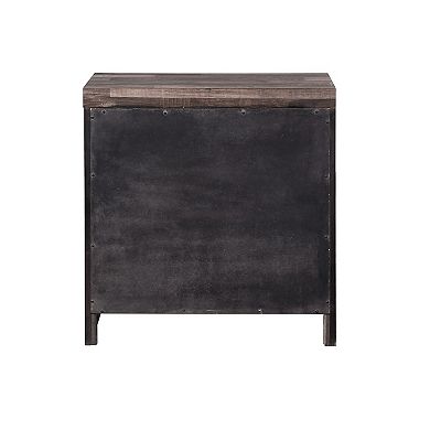 Nightstand with Rough Hewn Saw Texture and Panel Base, Rustic Gray