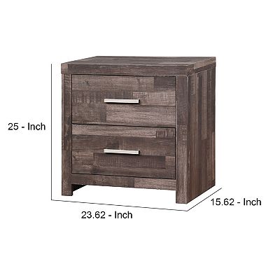Nightstand with Rough Hewn Saw Texture and Panel Base, Rustic Gray