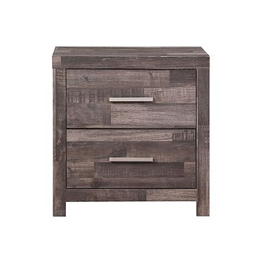 Nightstand with Rough Hewn Saw Texture and Panel Base, Rustic Gray