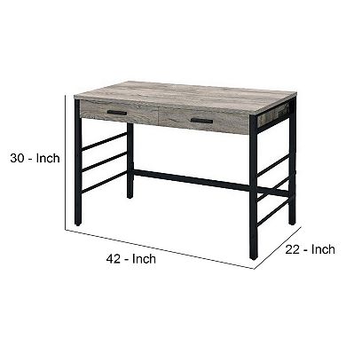 Built-in USB Port Writing Desk, Light Weathered Oak and Black