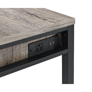 Built-in USB Port Writing Desk, Light Weathered Oak and Black