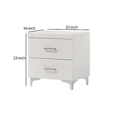 Nightstand with 2 Drawers and Bar Handle, White