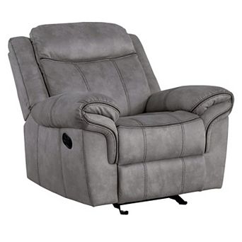 Fabric Upholstered Metal Reclining Club Chair with Center Console, Gray
