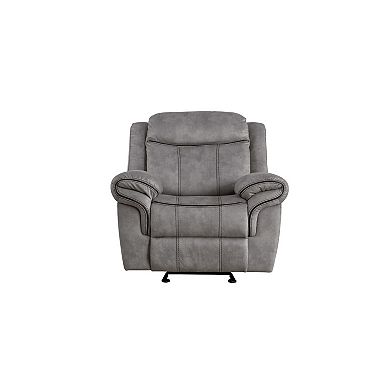 Fabric Upholstered Metal Reclining Club Chair with Center Console, Gray