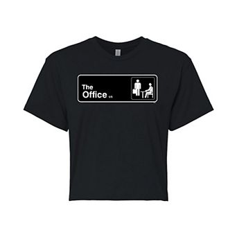 Juniors' The Office Door Sign Cropped Tee