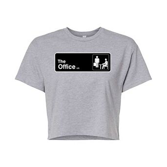 Juniors' The Office Door Sign Cropped Tee