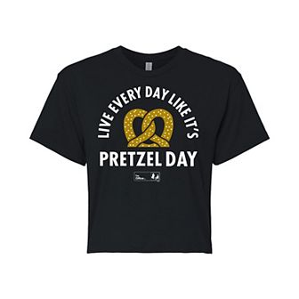 Juniors' The Office Pretzel Day Cropped Tee