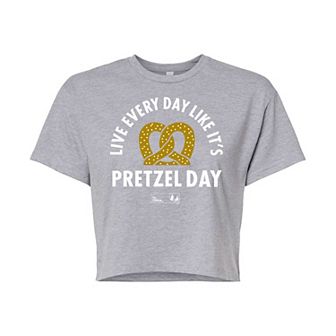 Juniors' The Office Pretzel Day Cropped Tee