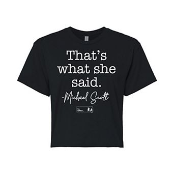 Juniors' The Office She Said Cropped Tee