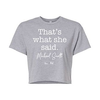 Juniors' The Office She Said Cropped Tee