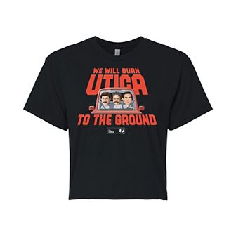 Juniors' The Office Burn Utica Cropped Tee