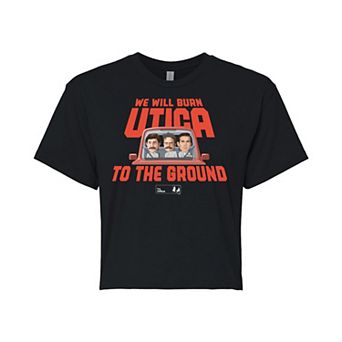 Juniors' The Office Burn Utica Cropped Tee