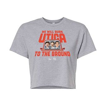 Juniors' The Office Burn Utica Cropped Tee